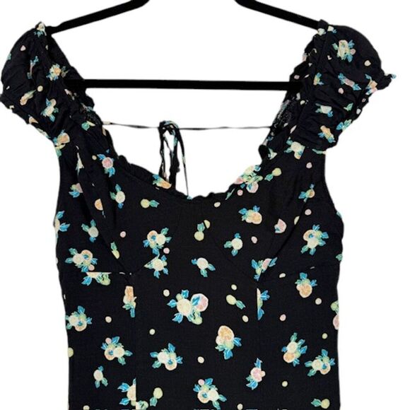 Free People Like A Lady Black Mini Dress Lemon Slice Tie Back Buttons Size XS - Picture 4 of 15